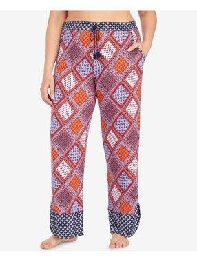 Layla Womens Plus Size Printed Drawstring Tie Pajama Pants Size 1X